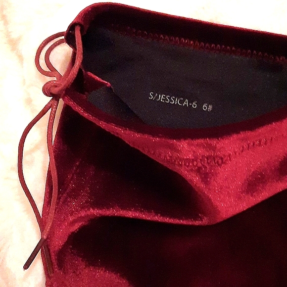 JESSICA Velvet Over-the-Knee Boots, Bordeaux Red - Picture 9 of 15